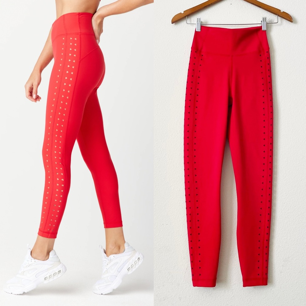 GIGI C SMALL Katrina high waisted compression side lasercut detail leggings red
